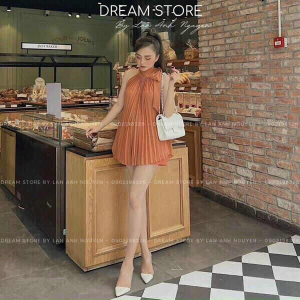 Set yếm dập ly cột dây nơ kiểu dáng babyoll dễ thương, set đùi dập ly nhiều màu, đồ bộ đùi áo cổ yếm dễ thương mặc đi chơi, ở nhà xinh