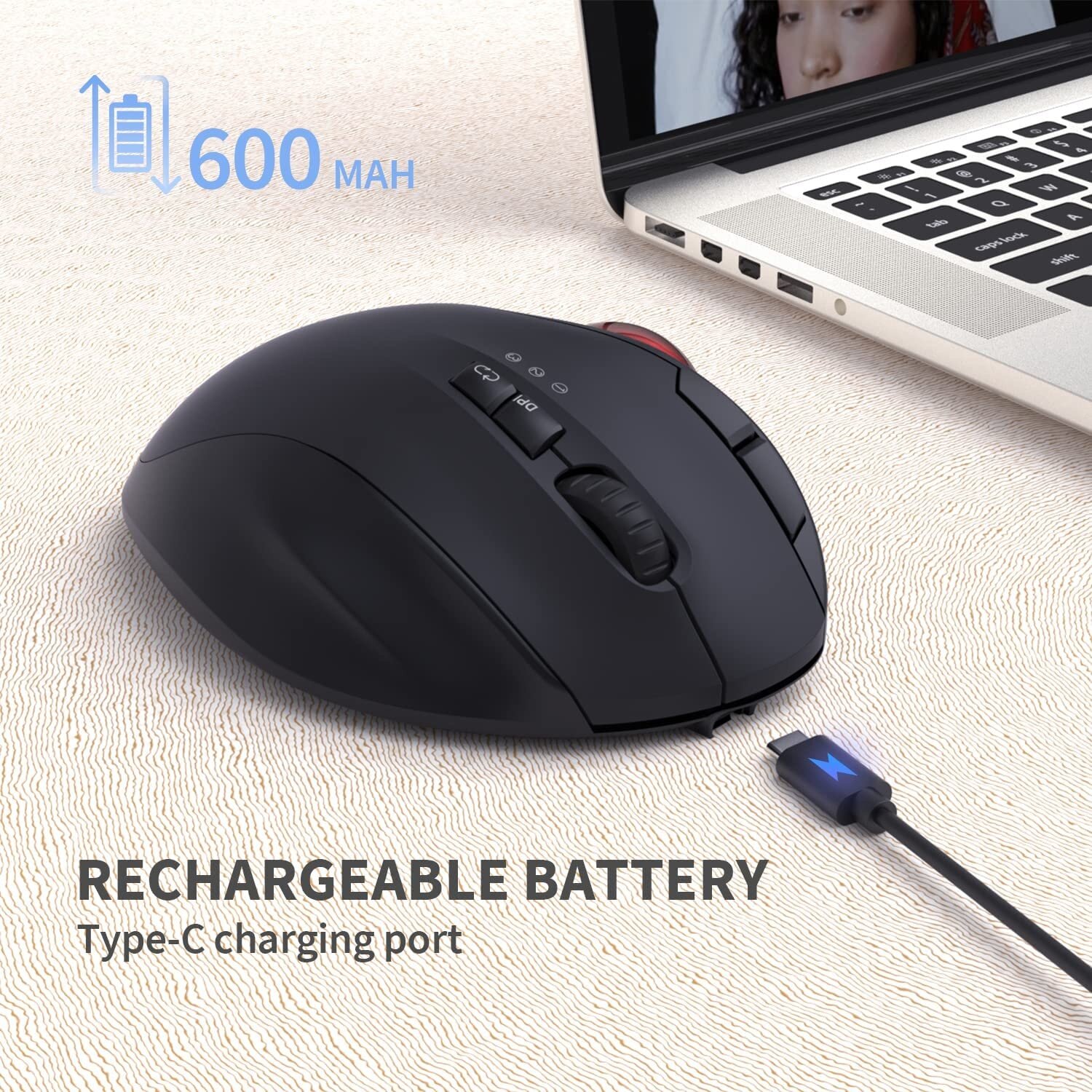 Ergonomic Mouse Wireless Trackball Mouse Bluetooth Mouse Adjustable 2400 DPI Dual Mode Vertical Mouse Connecting up to 3 devices simultaneously for Laptop