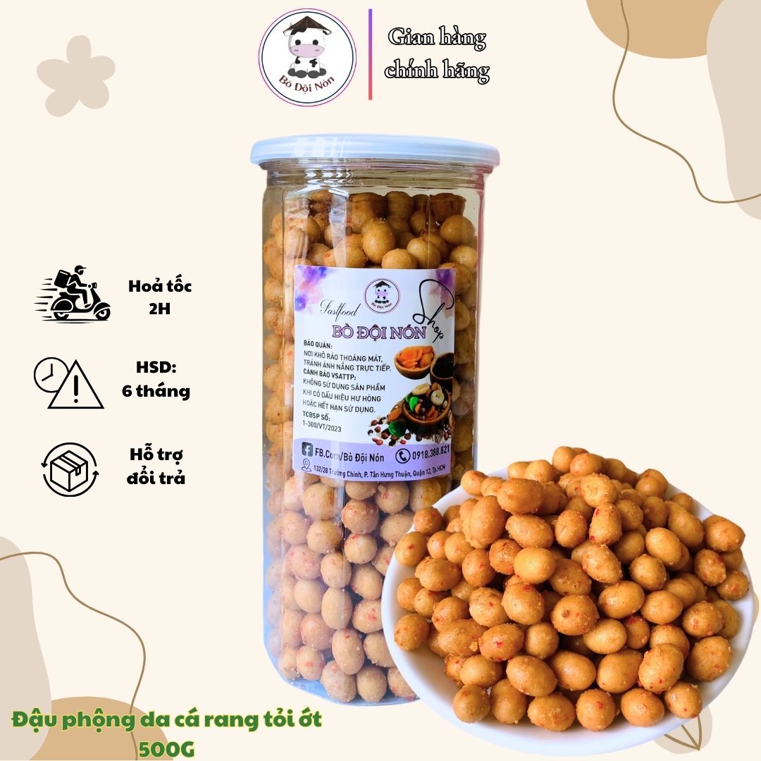 500g đậu phộng da cá rang tỏi ớt bò đội nón