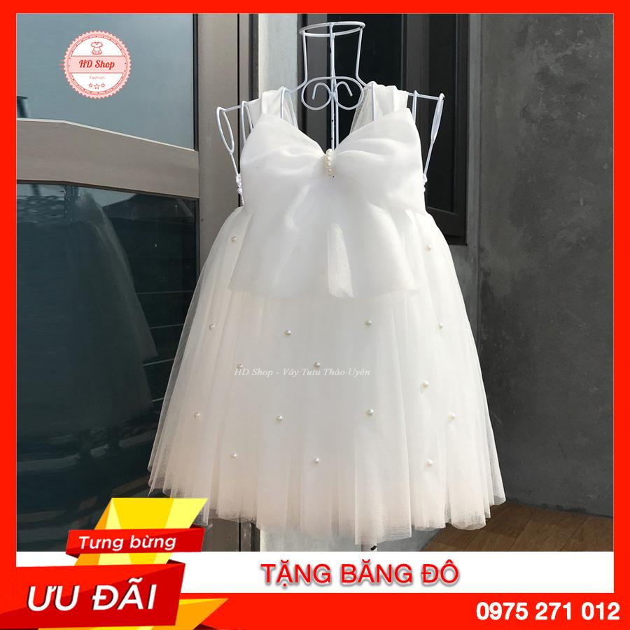 Váy thôi nôi cho bé màu trắng nơ đính đá