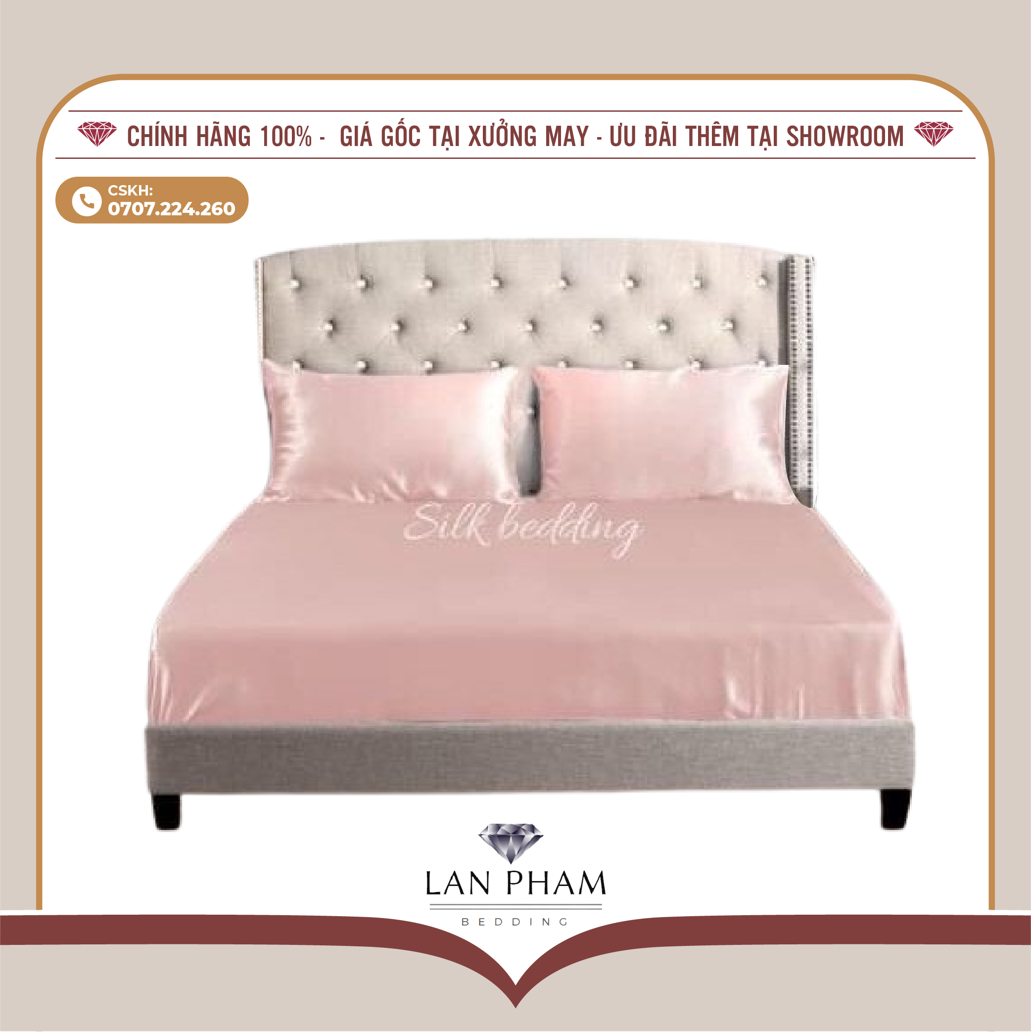 BỘ GA GIƯỜNG DRAP GỐI PHI LỤA MÀU HỒNG PHẤN CAO CẤP LAN BEDDING