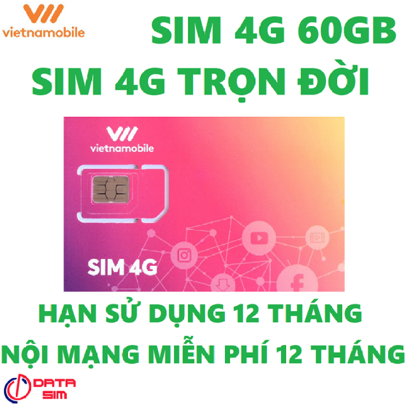 Sim 4G vietnamobile trọn đời 60GB hạn sử dụng 12 tháng