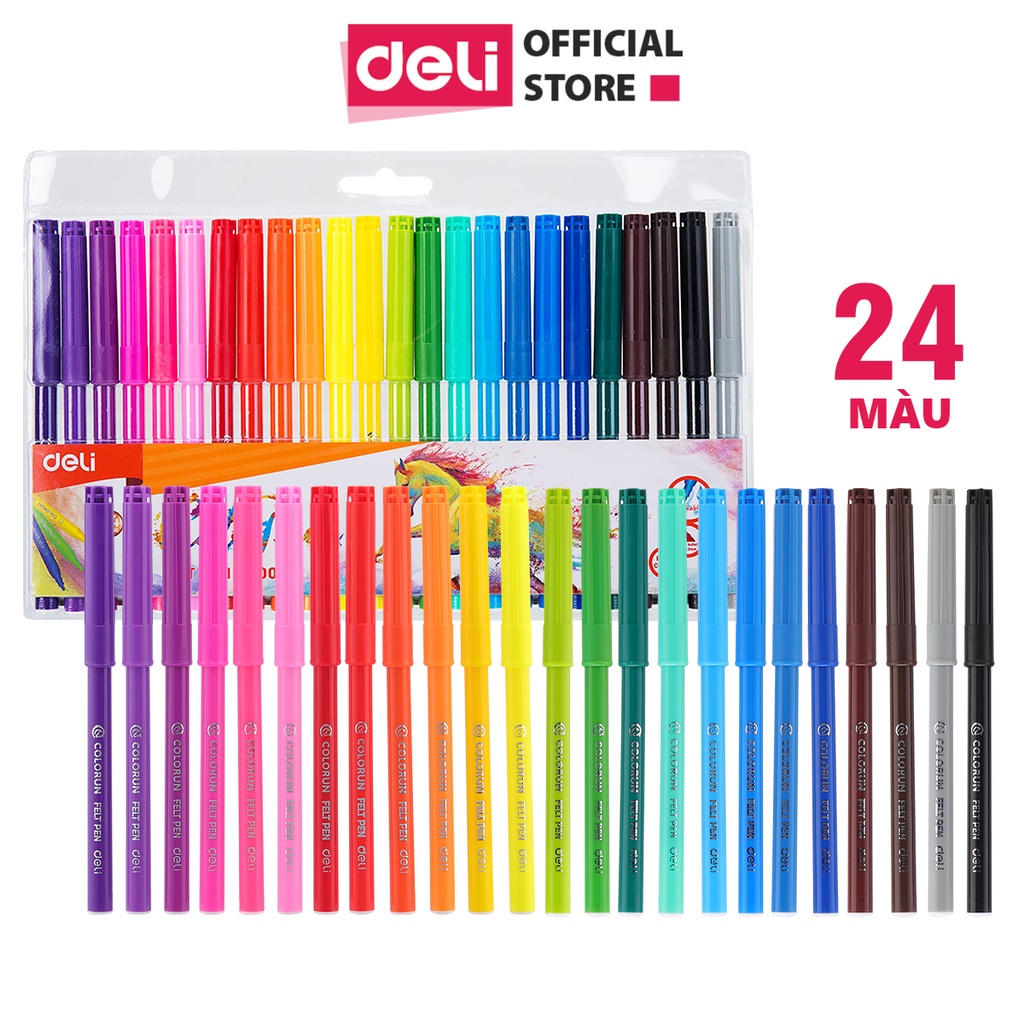 Bút màu lông 1.0mm Deli, 12 màu 18 màu 24 màu hộp - fiber pen