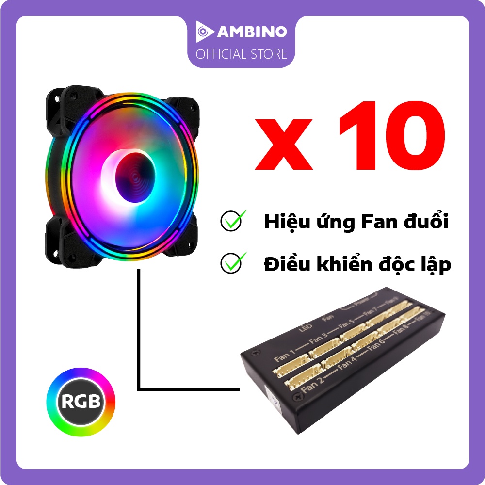 HUB FAN Ambino, Bộ Chia Quạt Fan HUB 10 cổng Fan Case 6 pin nguồn cấp điện