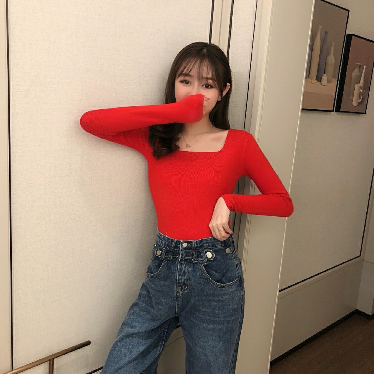 [KÈM VIDEO] Áo thun lụa cổ vuông tay dài ôm body form chuẩn dáng