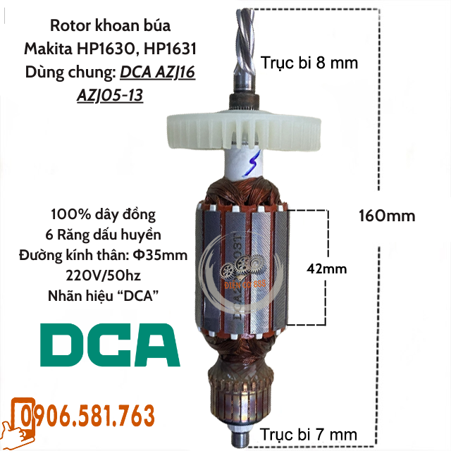 (Hàng DCA) Rotor khoan Makita HP1630 HP1631, DCA AZJ16 AZJ05-13 220V - Tặng chổi than