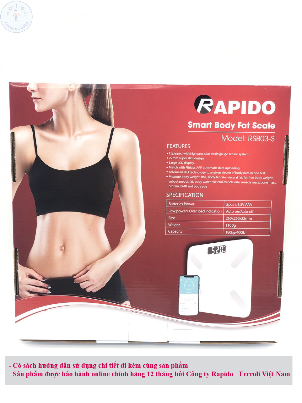 Cân Sức Khỏe RAPIDO RSB-03 - Có Bluetooth