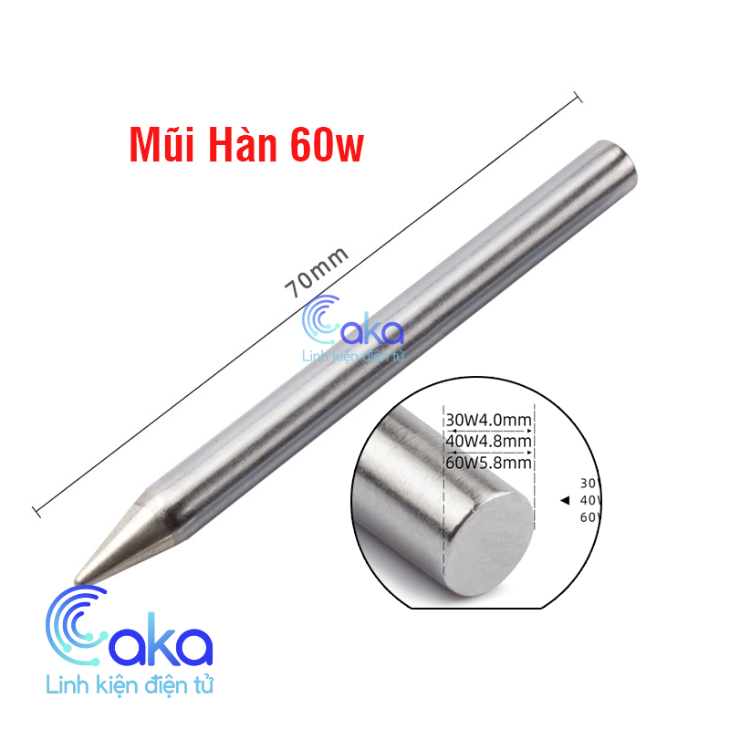Mũi Hàn Nhọn 60W Dùng Cho Mỏ Hàn Điện Thay Thế Gia Nhiệt Nhanh