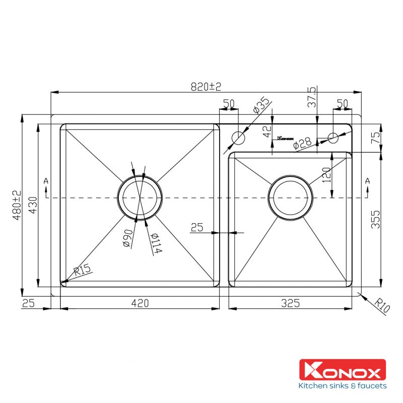 Chậu rửa bát inox 2 hố Konox KN8248DO