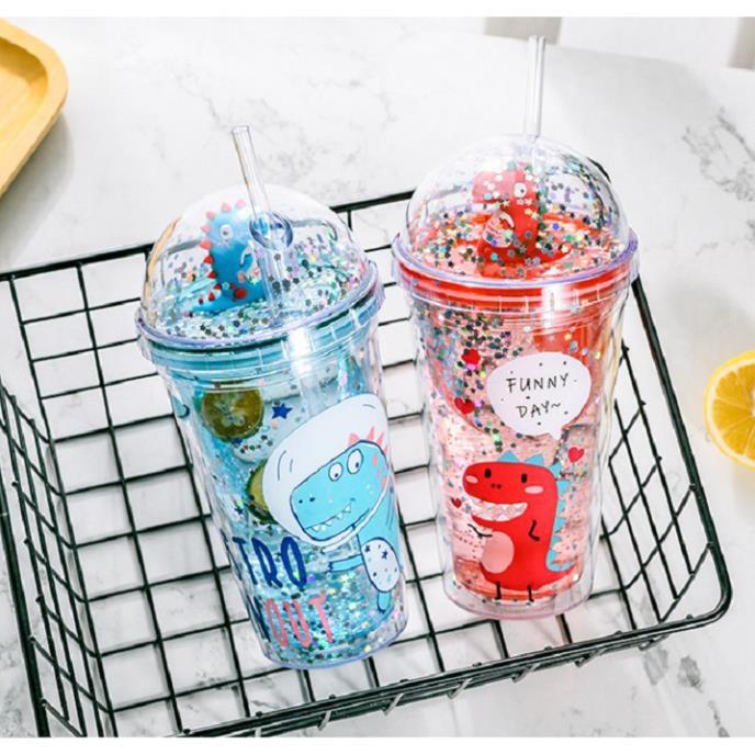 【HOT SALE】 Bình nước Giữ nhiệt hình khủng long cute ( kèm ống hút )