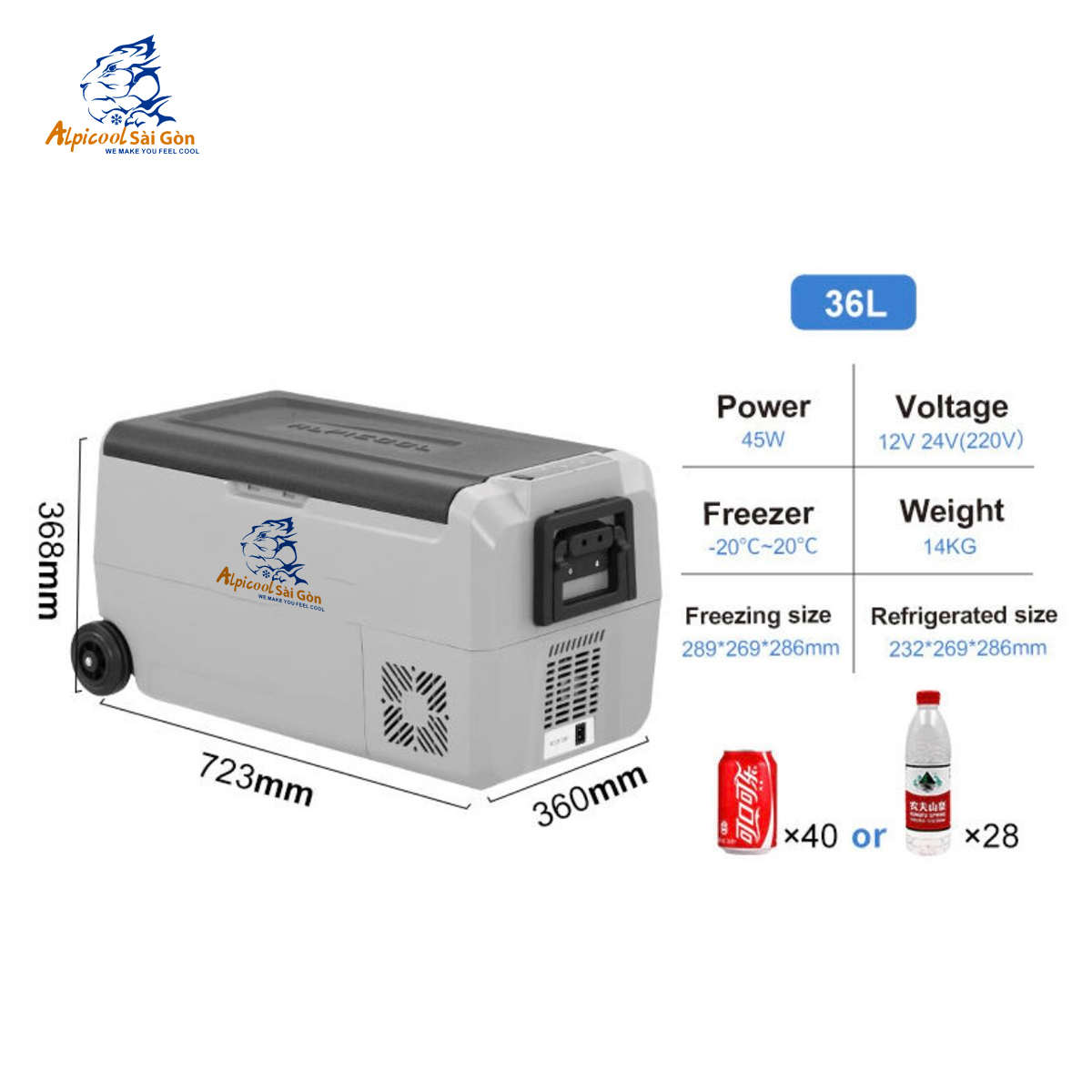 [HCM] Tủ lạnh mini xe hơi T36 36 Lít Alpicool Sài Gòn - ( Tặng kèm 2 giá giỏ )