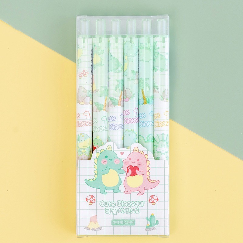 Set 6 bút gel chi bi mực đen cute nhà cam