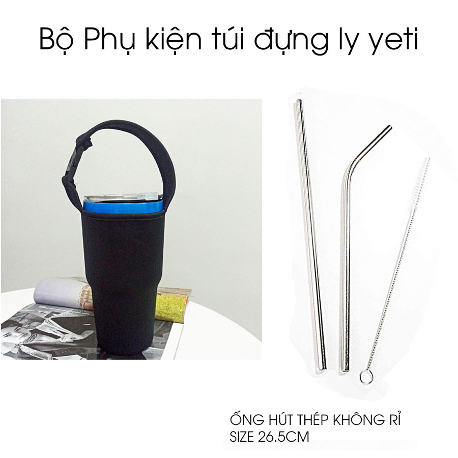 Bộ phụ kiện túi đựng ly yeti 900ml kèm 2 ống hút và 1 cọ rửa
