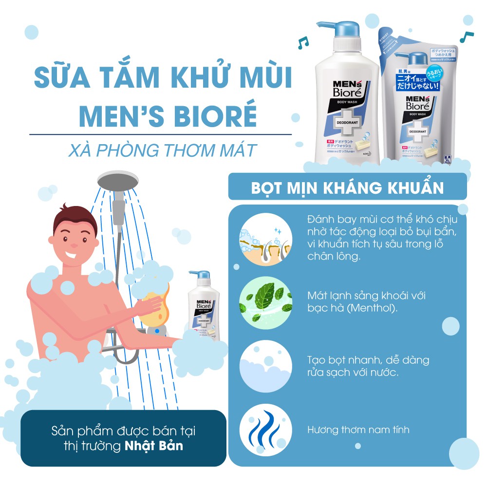 Bioré Sữa Tắm Khử Mùi Men Deodorant – Xà Phòng Thơm Mát (Chai) 440ml