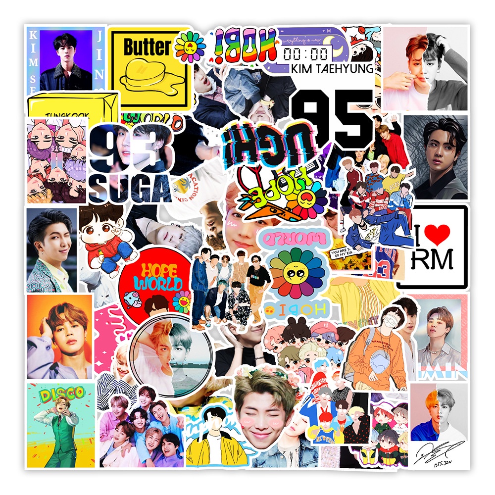 100 Sticke chống nước HÌNH BAN NHẠC BTS hình dán graffiti dán mũ bảo hiểm, vali cốc nước xe hơi, máy tính xách tay