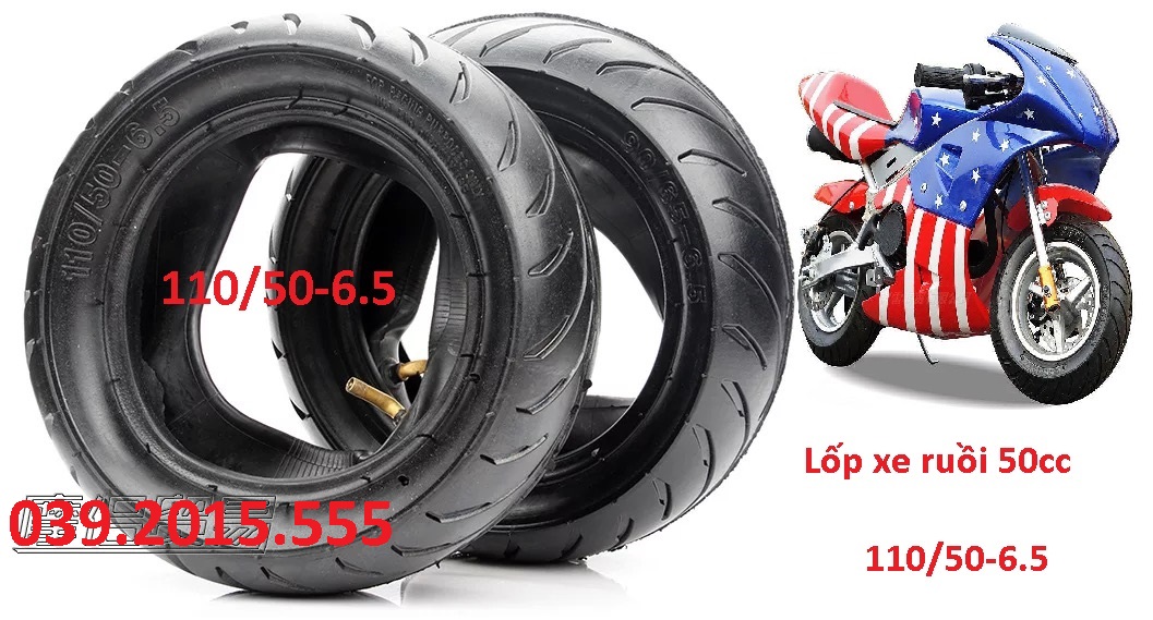 Combo vỏ và ruột xe moto mini 50cc 90/65-6.5