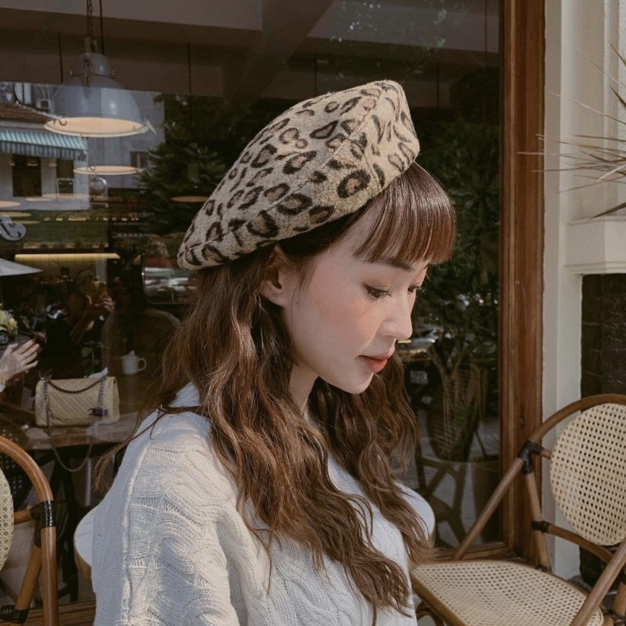 MŨ NỒI DA BÁO CÓ DÂY RÚT MŨ BERET DA BÁO