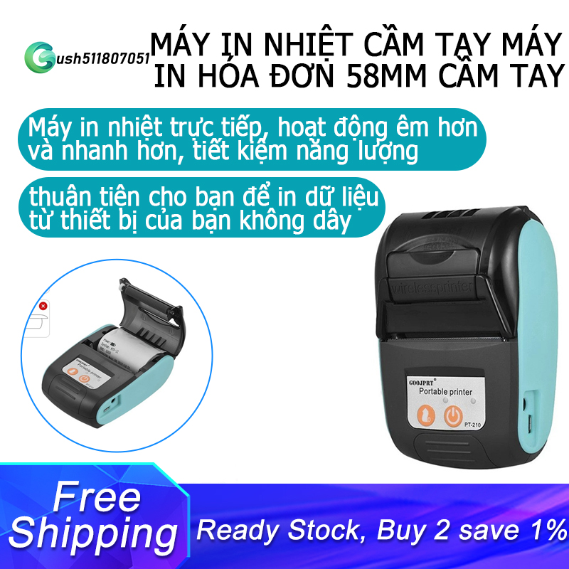 GOOJPRT PT-210 Portable Thermal Printer Handheld 58mm Receipt Printer for Retail Stores Restaurants Factories Logistics