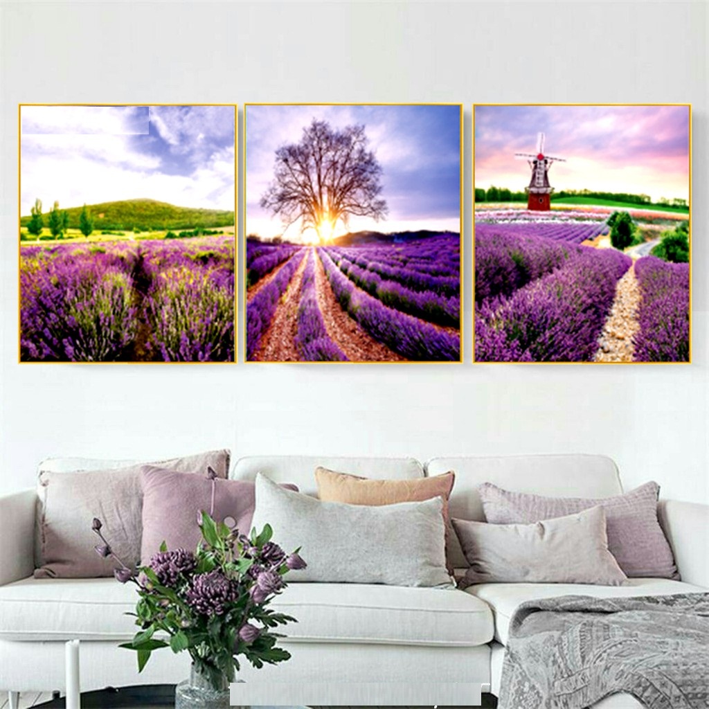 Tranh thêu chữ thập cảnh đồng hoa Lavender LV3299 - tự thêu