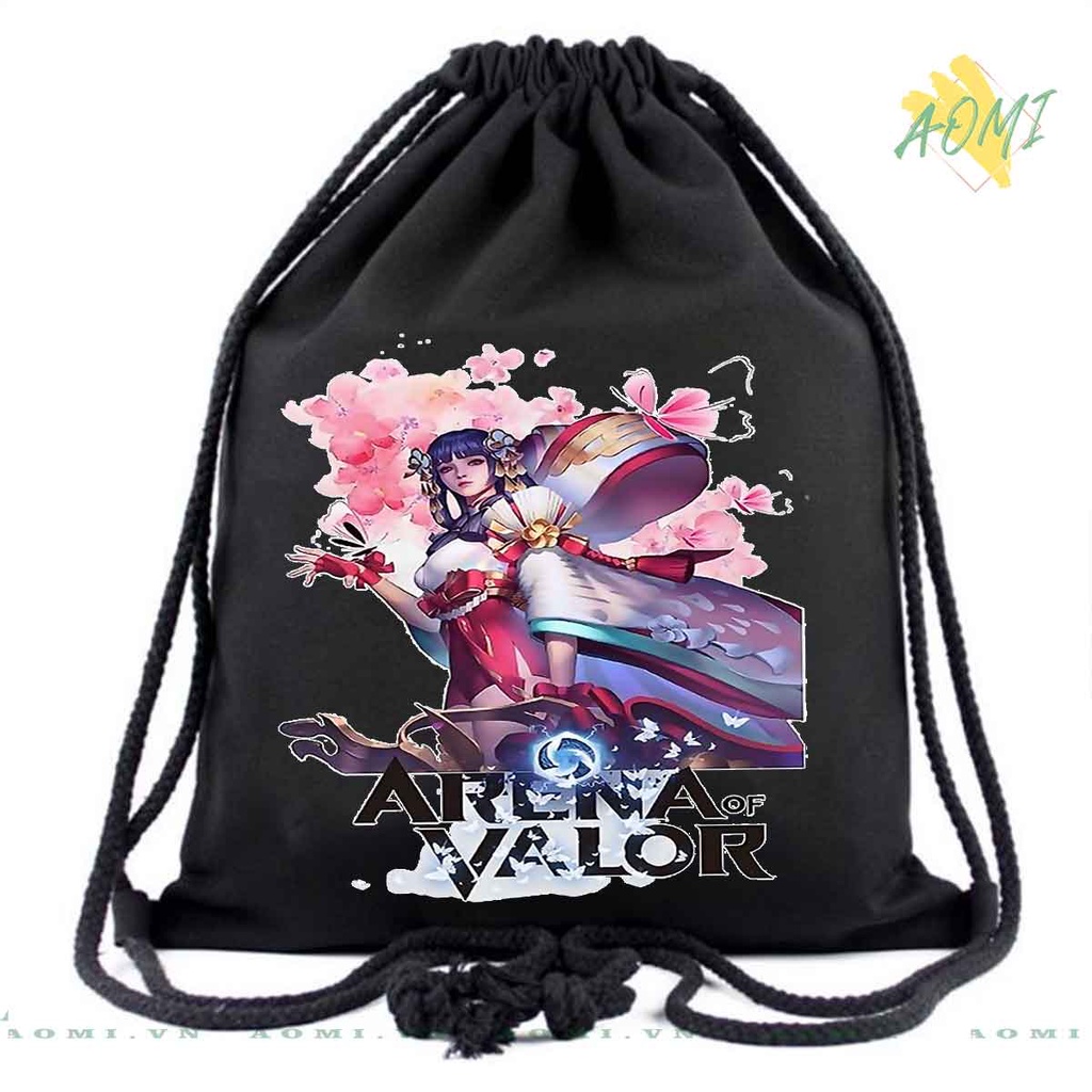 Balo mini garena liên quân aomivn dây rút đeo vai 33x38cm nhỏ xinh unisex chất canvas cute tiện ích du lịch đen trắng