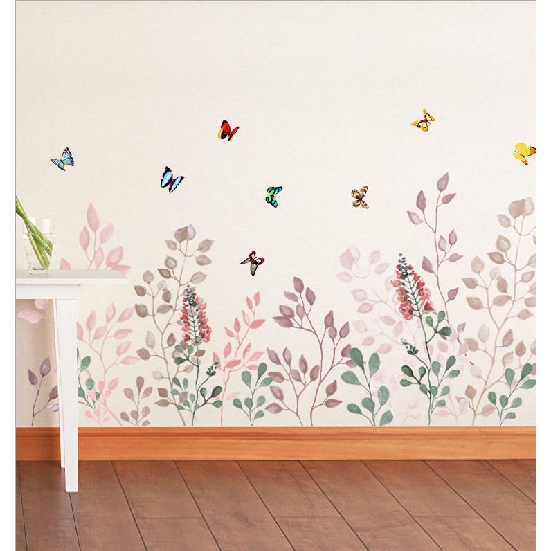 Decal dán tường trang trí chân tường - Hoa cỏ mùa xuân-K54