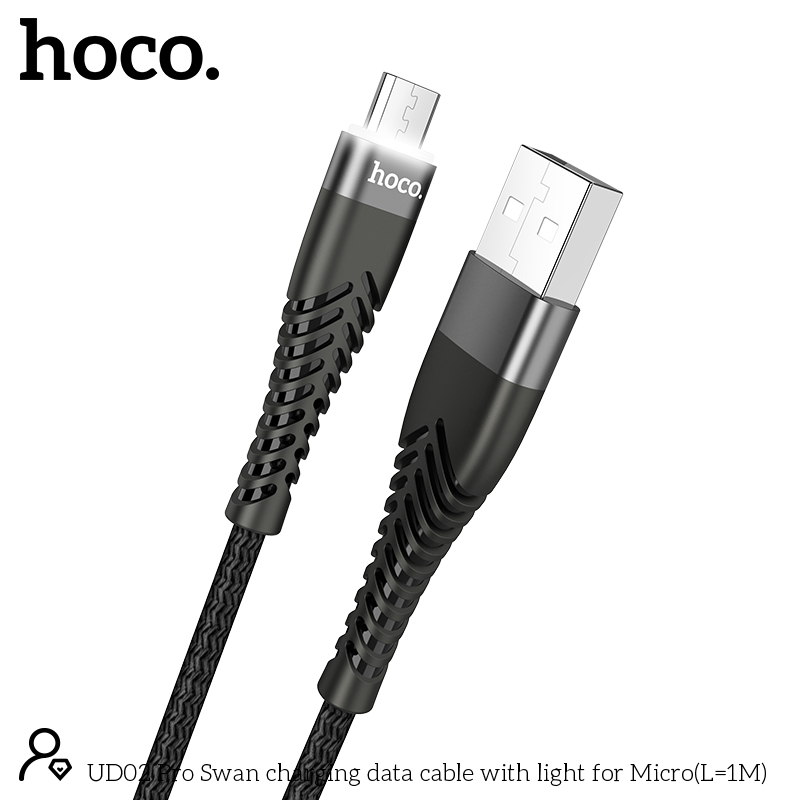 Cáp Sạc Nhanh Hoco Ud02 Pro Dây Dù Có Led Micro 3.0a Dài 1.0m