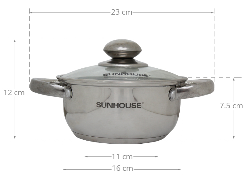 Nồi inox 3 đáy 16 cm SunhouseIME142