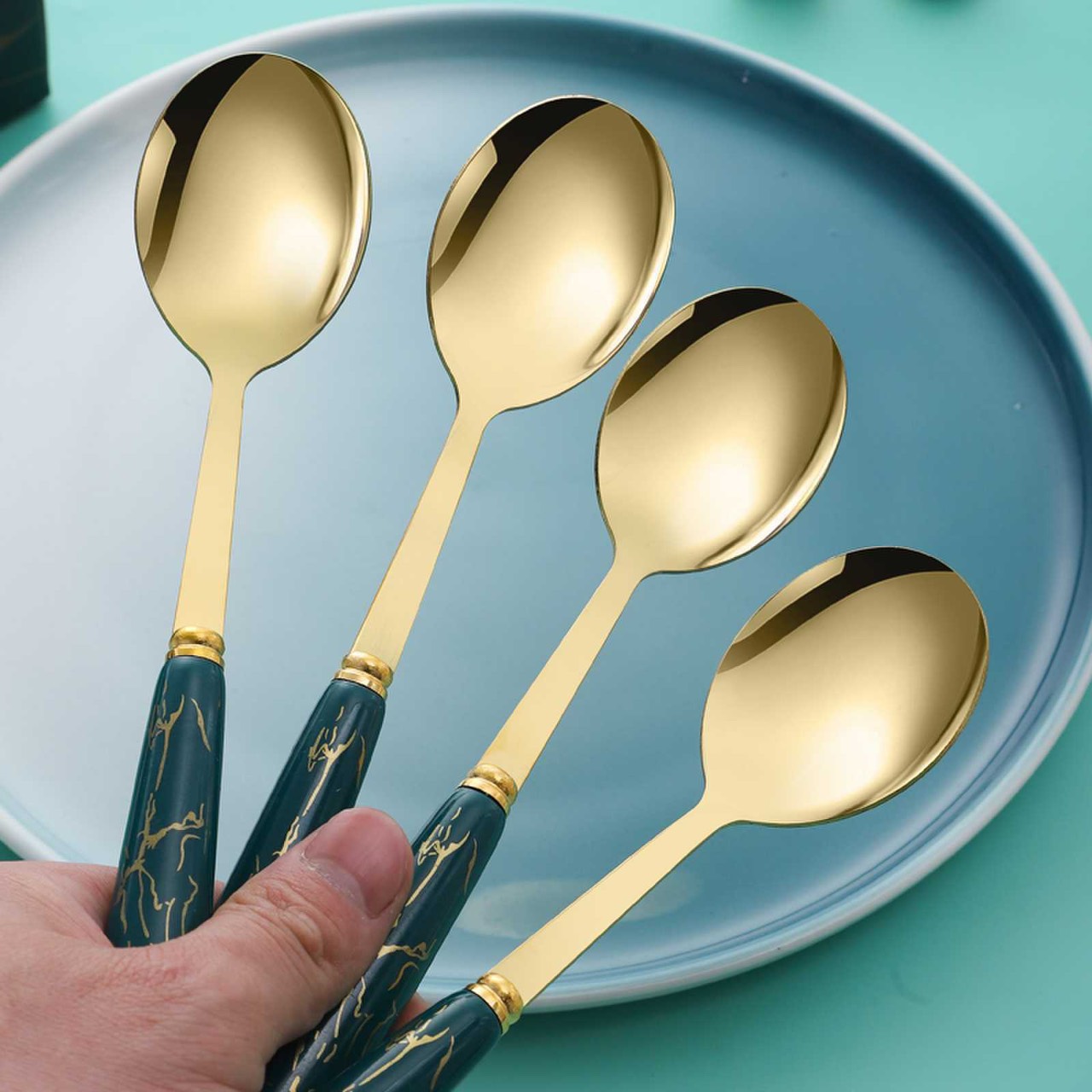 thìa cán sứ mạ vàng set 6 chiếc cao cấp V167