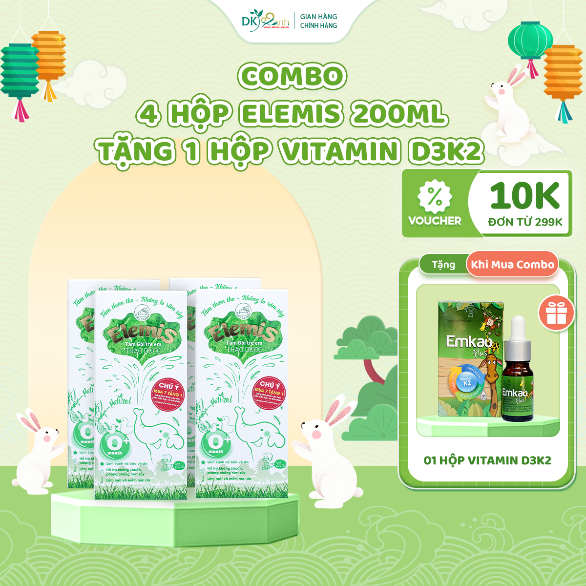 Combo 4 nước tắm thảo dược trẻ em Elemis 200ml - DK Pharma (hàng đã tích điểm)