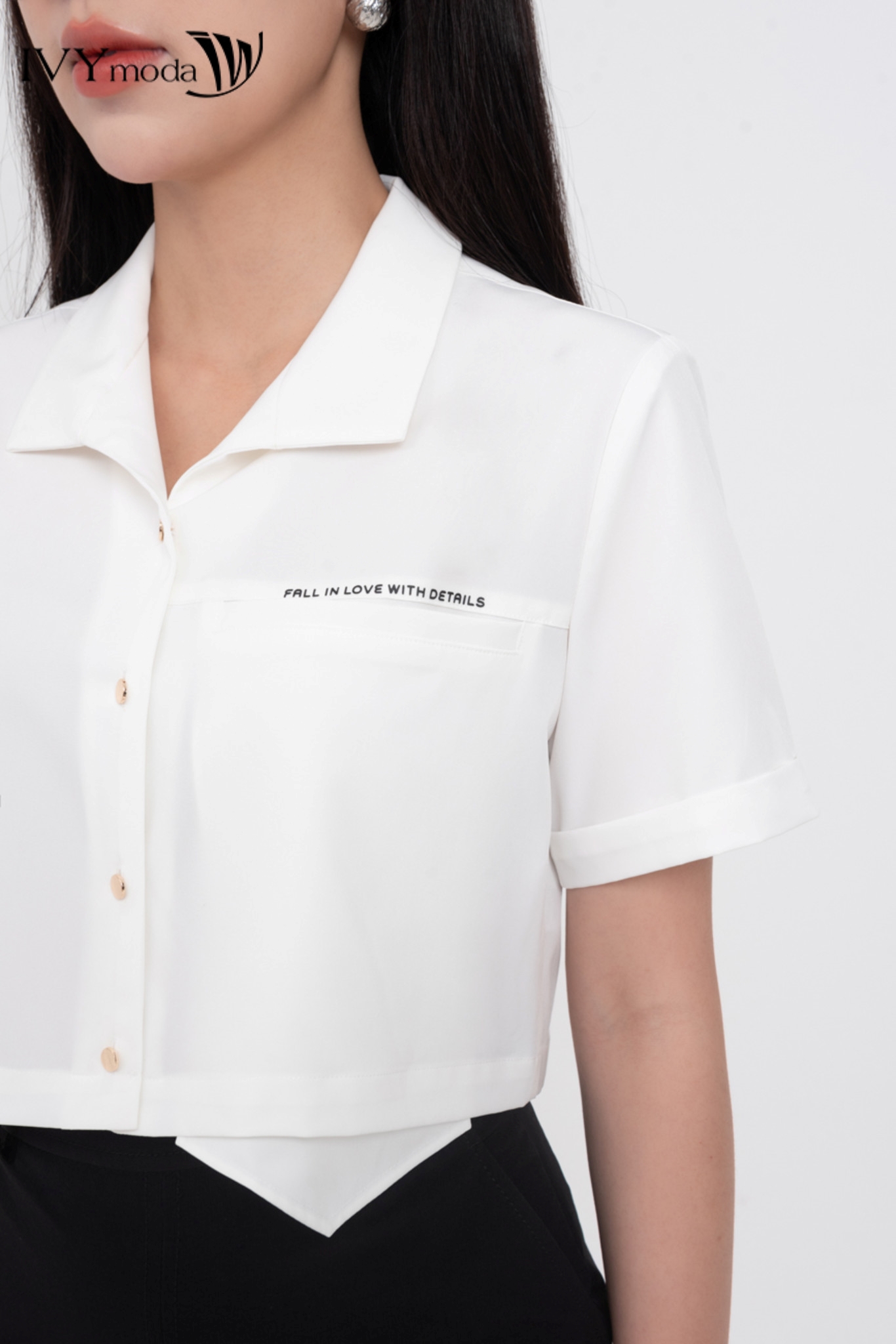 Áo sơ mi Croptop trắng IVY moda MS 16B9485