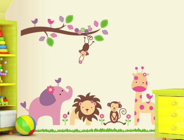 Sticker Decal dán tường kết hợp Các con thú dưới bóng cây  AY869+DF5211