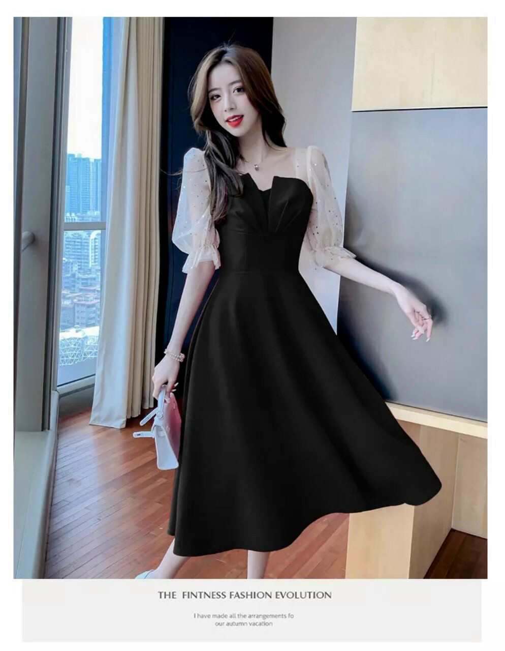 ĐẦM XẾP NGỰC PHỐI TAY LƯỚI KIM SA (CÓ MÚT NGỰC )