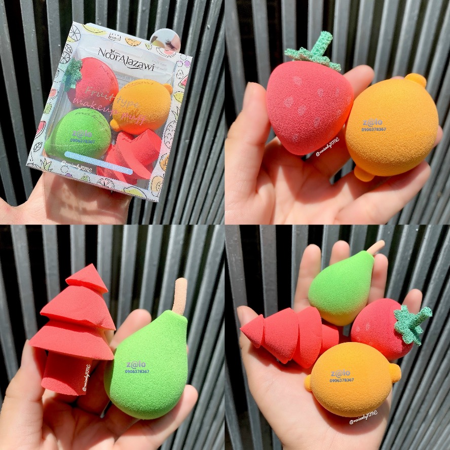 Set 4 bông mút phấn tán đánh kem nền cushion hình trái cây