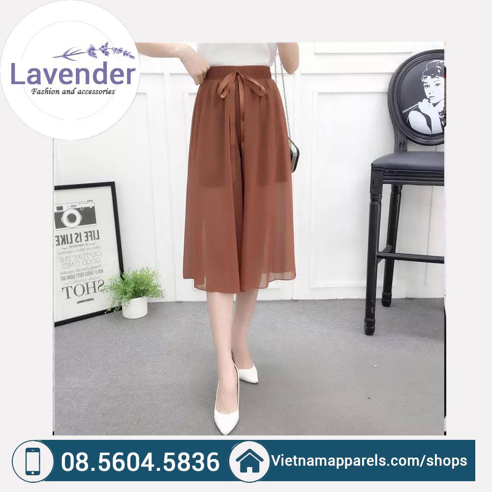 Quần ống rộng giả váy voan nơ lụa 2 lớp