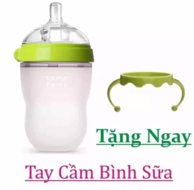 Bình sữa comotomo 250ml núm ti 2 tia (màu xanh/hồng)  [tặng kèm tay cầm]