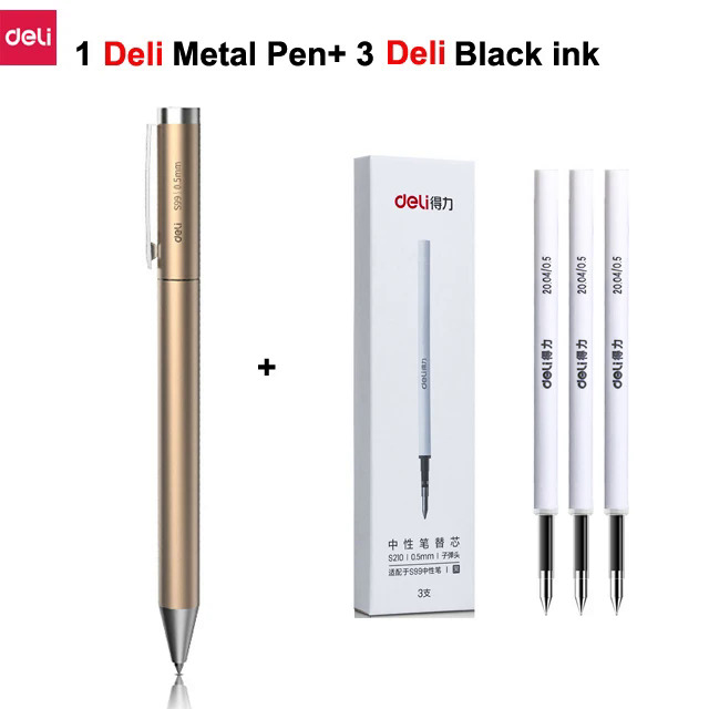 Deli kim loại ký bút bi ký bút 0.5mm gel premec mịn thụy sĩ nạp mực đen văn phòng trường viết bút