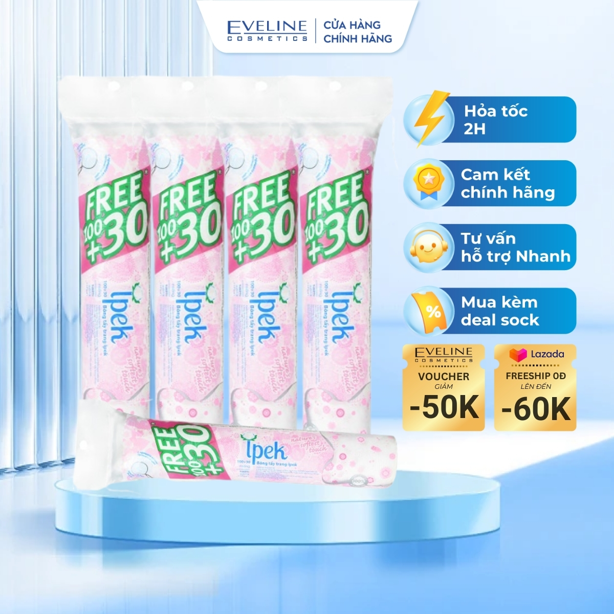 Combo 5 bông tẩy trang Ipek 130 miếng/bịch chính hãng