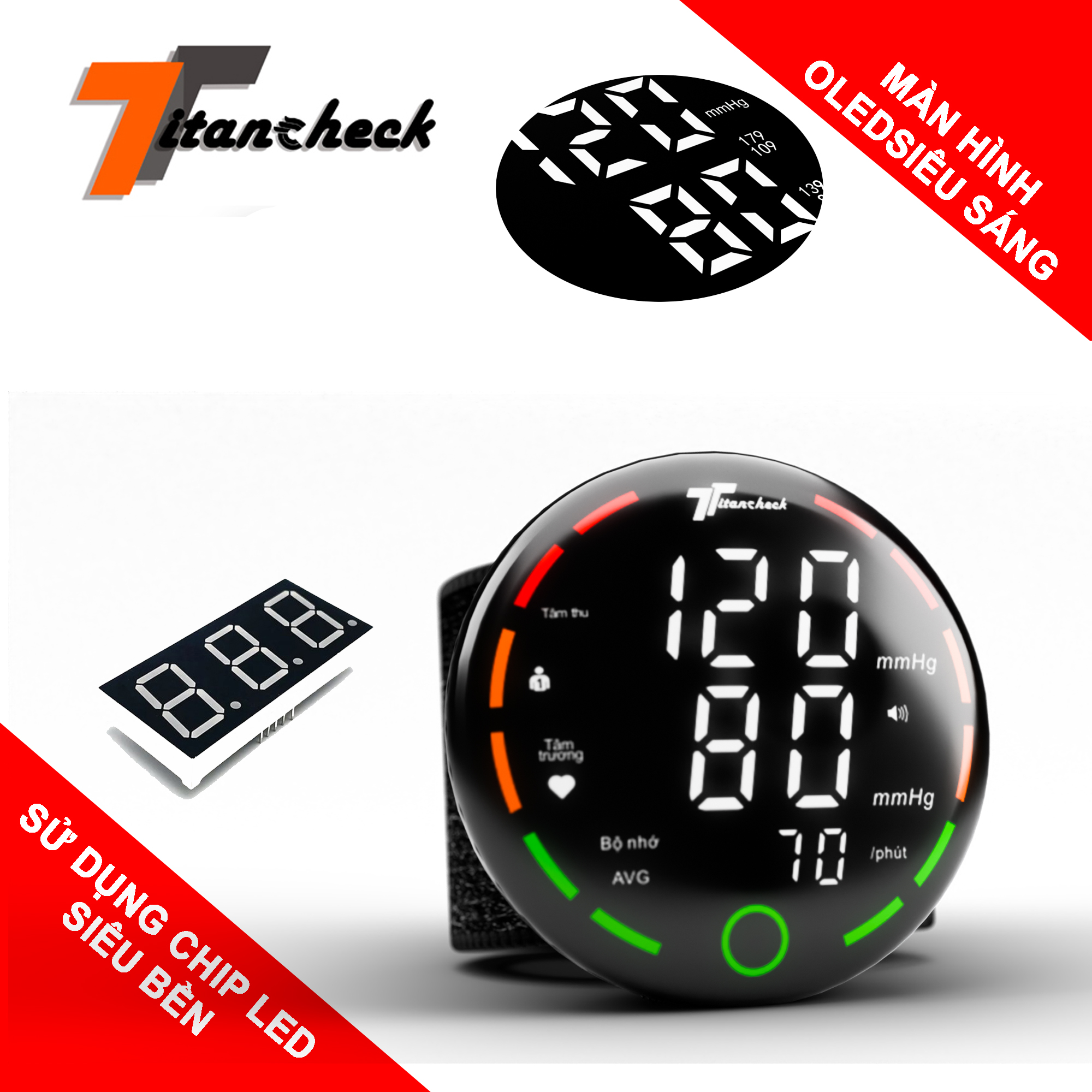 Máy đo huyết áp cổ tay TITANCHECK B01C Pin sạc Lithium,Màn hình led kỹ thuật số, giọng nói tiếng Việt bảo hành chính hãng 3 năm