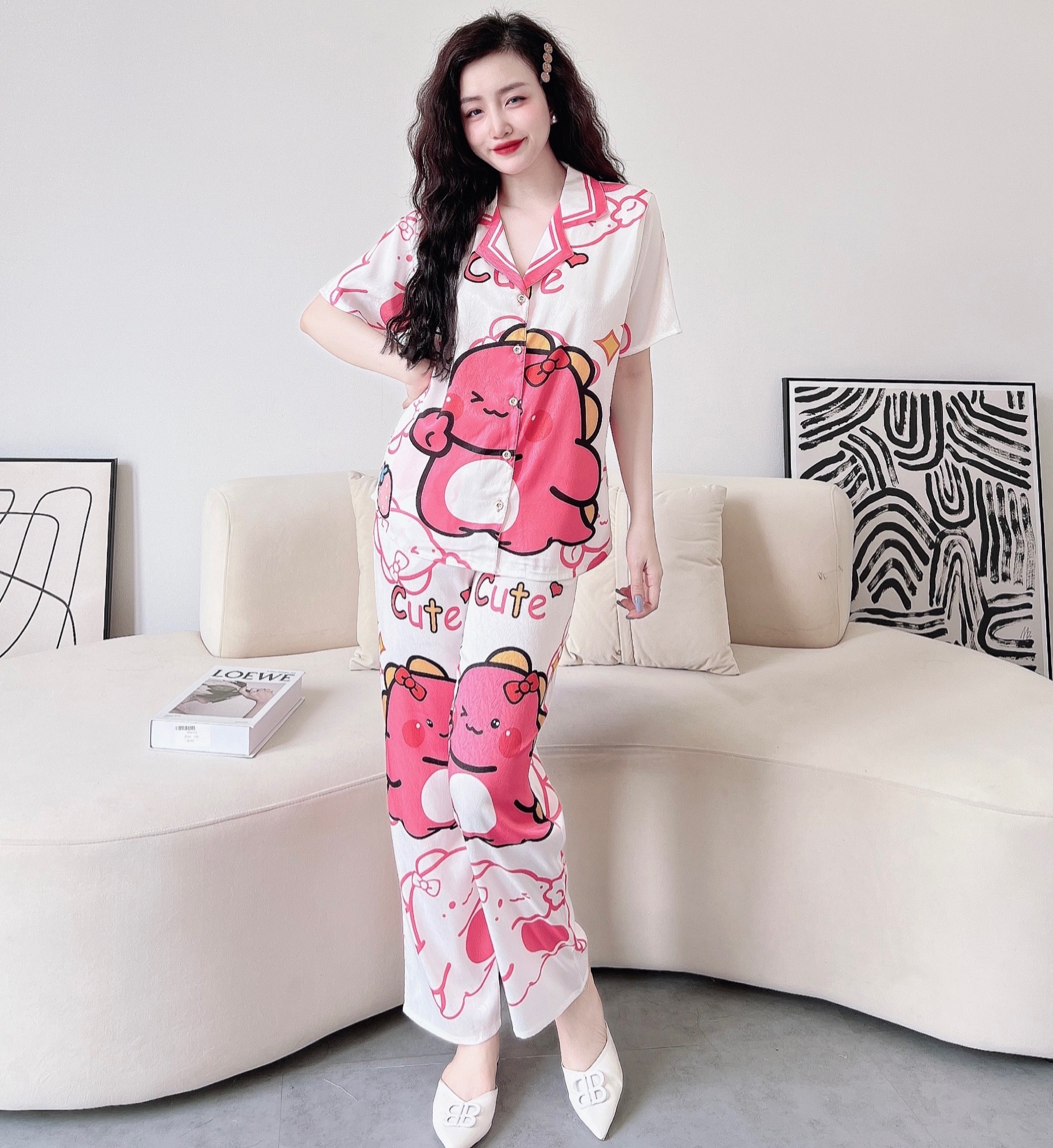 Bộ Pyjama lụa xước ánh kim cao cấp (free size: 45kg đến 65kg) HÀNG THIẾT KẾ MỚI.