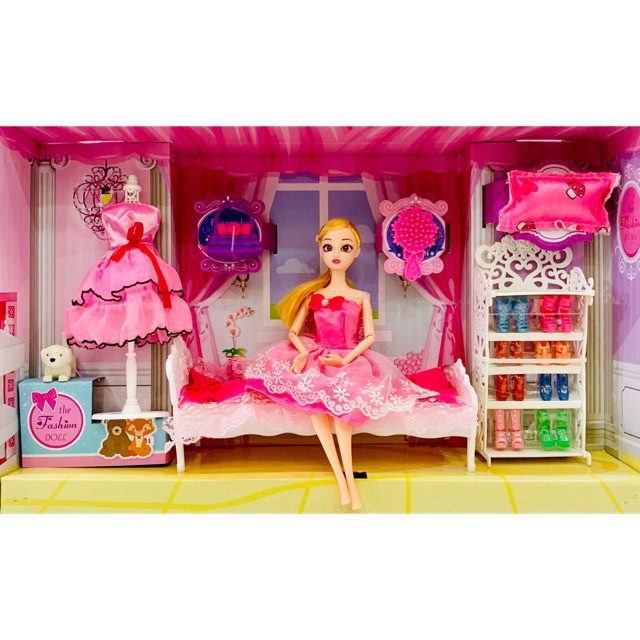 Đồ chơi ngôi nhà búp bê phòng ngủ - giường - kệ giày búp bê có khớp xinh đẹp 168007