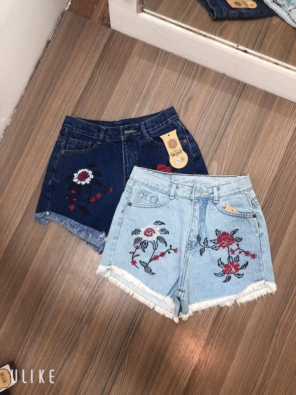 quần short jean nữ thêu hoa cực đẹp a2