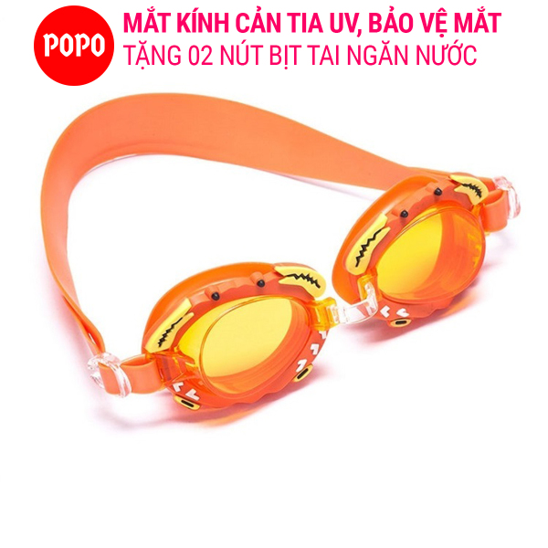 Kính bơi trẻ em hình cua POPO kính bơi cho bé dưới 12 tuổi mắt kiếng bơi chống tia UV hạn chế sương mờ