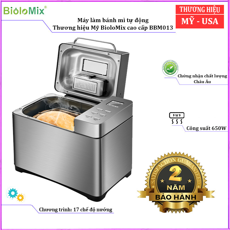 Máy làm bánh mì tự động cao cấp BioloMix BBM013, 17 chương trình chế biến, chế độ hẹn giờ sâu, nấu được cả các món ăn mứt, dăm bông
