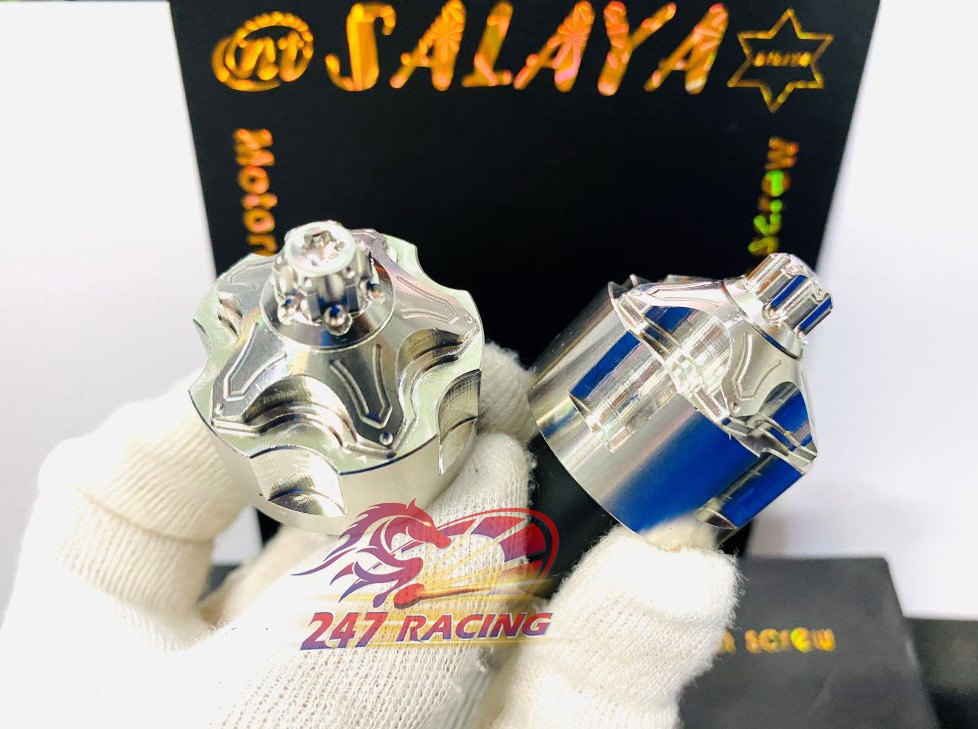 Gù đúc salaya inox phay bông cnc tặng kèm ốc 8li40 đầu trụ gắn tay lái xe máy
