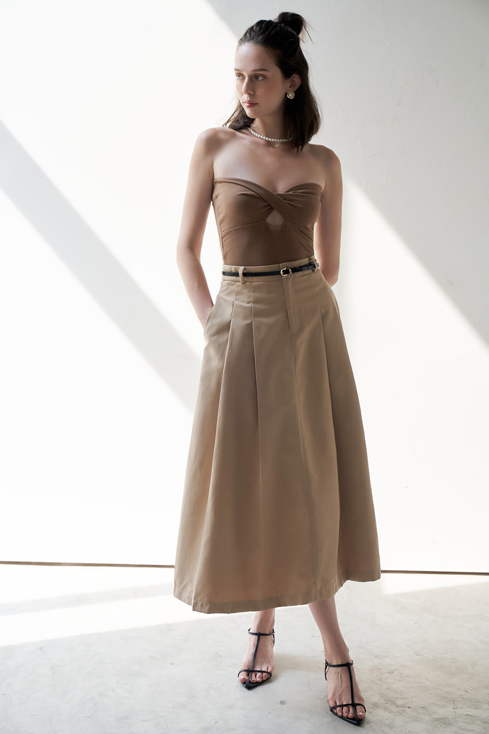 DOTTIE - Chân váy midi xếp ly - S0155