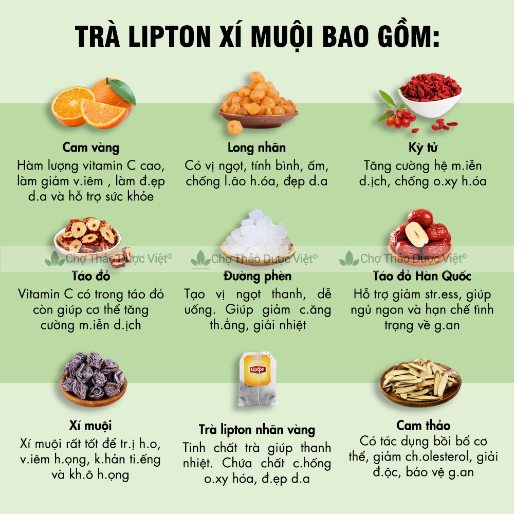 Trà lipton xí muội cam thảo, set trà tắc xí muội 10 vị mix sẵn mát gan, thanh nhiệt, giảm stress