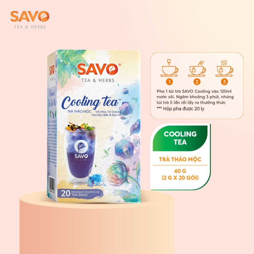 Trà Thảo Mộc SAVO Cooling (Cooling Herbal Tea) - Hộp 20 gói x 2gr