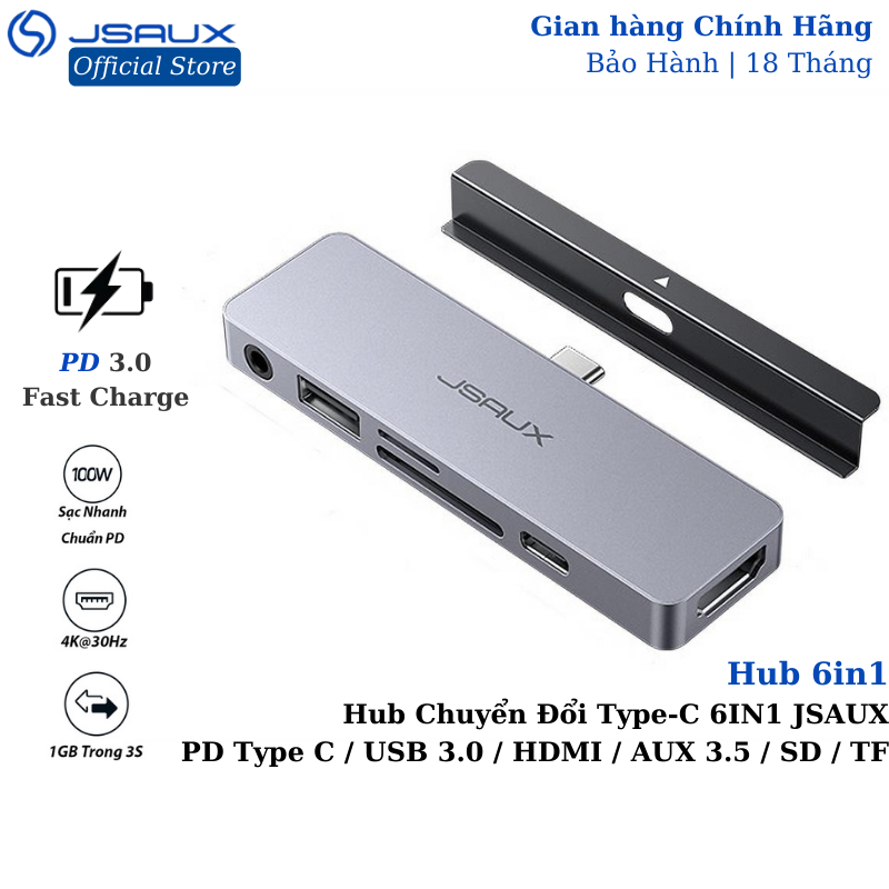 Bảng giá Hub Type-C 6 Trong 1 JSAUX – Bộ Chuyển Đổi Hub Thông Minh USB 3.0 / HDMI / PD Type-C / SD / TF – Cho iPad, Macbook, Laptop, Điện Thoại SamSung-Oppo-Huewei... Phong Vũ