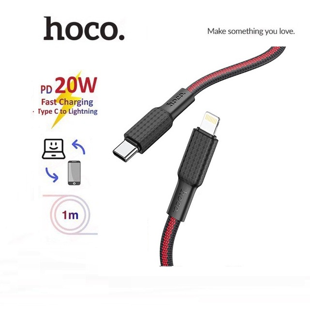 Cáp sạc nhanh hoco x69 pd20w dây bện dù phối màu dây dẹt 1m jack type c to lightning