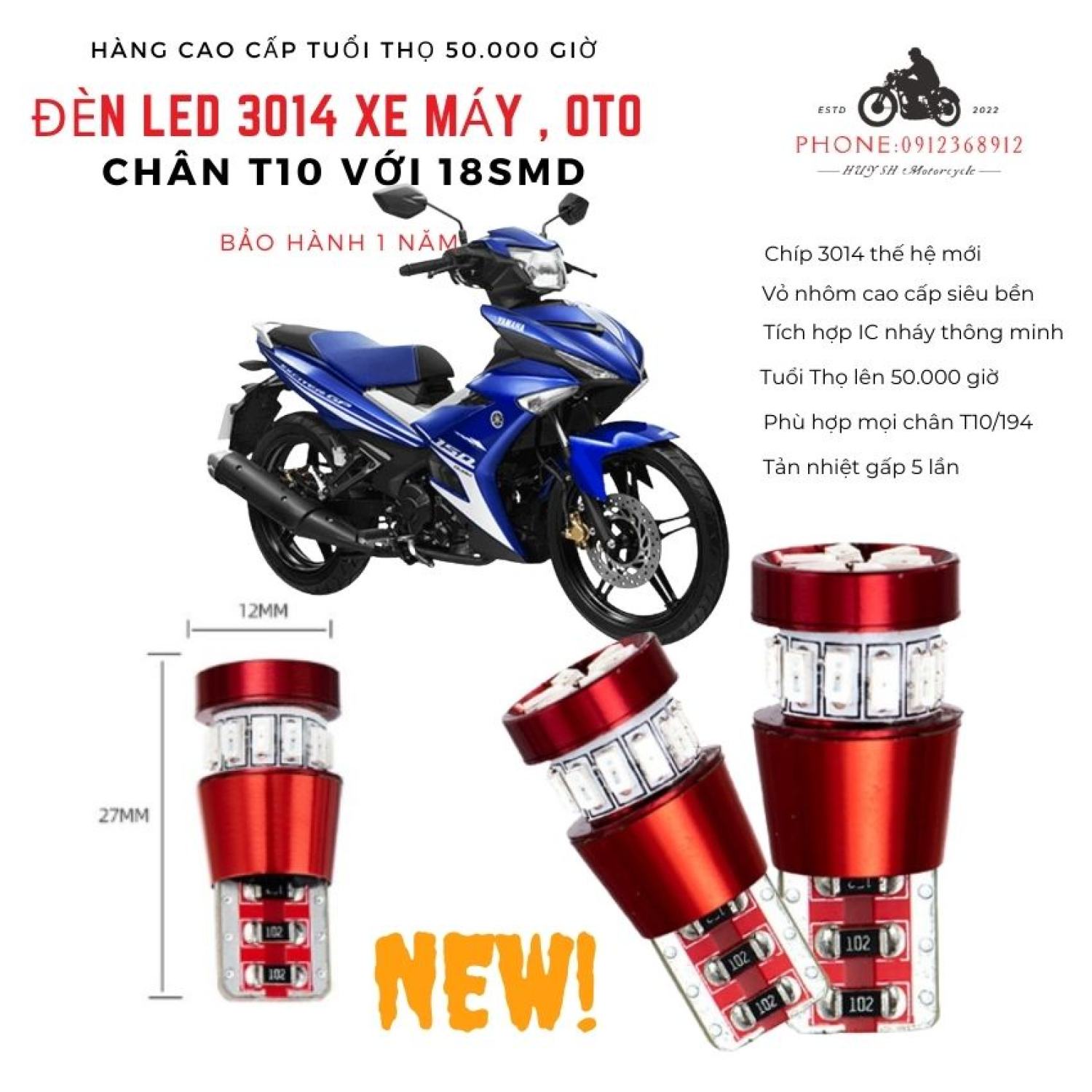 Bóng đèn led xi nhan demi t10 3014 chipset 18 smd bóng led cao cấp siêu sáng thế hệ mới, led t10 siêu sáng, led demi t10 canbus, bóng đèn x-light t10, led demi t10, dùng cho ôt, xe máy dc 12v shop uy tín